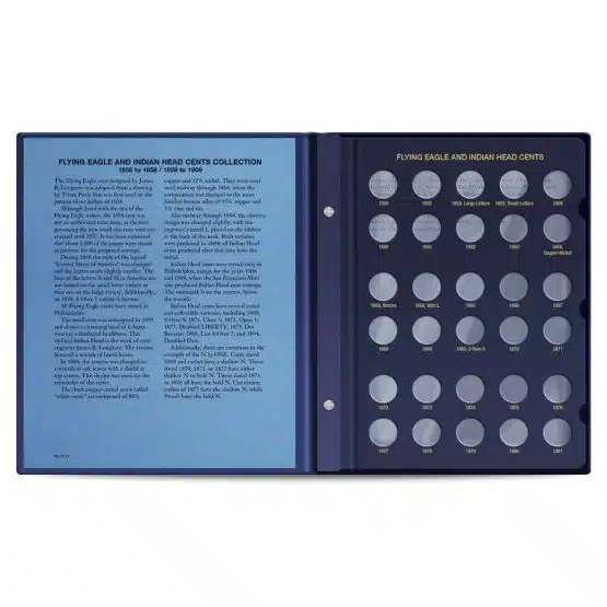 1856-1909 Whitman Indian Head Cent Album, Flying Eagle Series, P-S Mints, classic blue inside cover page image view-21592