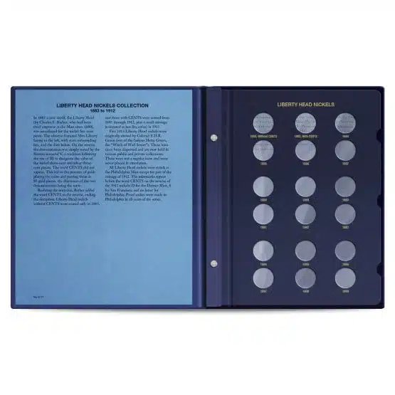 1883-1912 Whitman Liberty Nickel Album, P-D-S Mints, classic blue inside cover page image view-21600