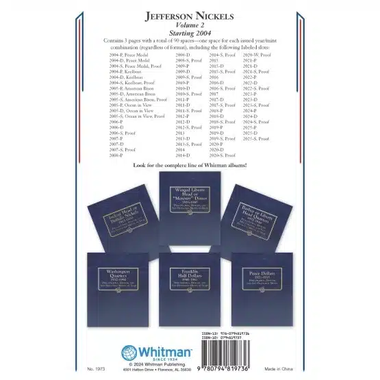 2004-2021 Whitman Jefferson Nickel Album, P-D-S-W Mints, insert page image view-21603