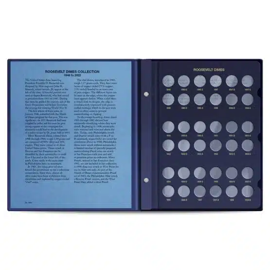 Whitman Roosevelt Dime Album 1946-2022, P-D-S Mints, classic blue inside cover page image view-21609
