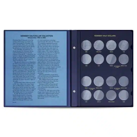 Kennedy Half Dollar Album 1964-2002, including P-D-S, classic blue inside cover page image view-21636