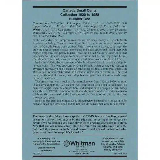 Cana. Sm. 1-c, 1920-1988, NO. 1, information page image view-20894