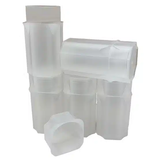 Guardhouse-Small-Dollar-Square-Coin-Tubes-stacked-5-pack-with-a-sigle-lid-sitting-in-front-image-view-217205