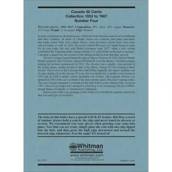 W.P. Cana. Series - 1/2 $, No. 4, 1953-1967 information page image view-20914