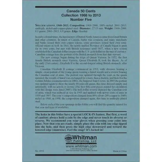 W.P. Cana. Series - 1/2 $, No. 5, 1968-2013, information page image view-20915