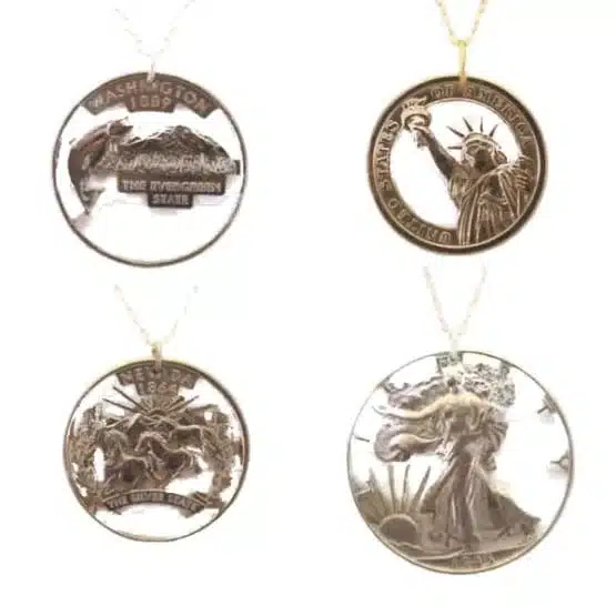 4 pieces of handcrafted cut coin jewelry