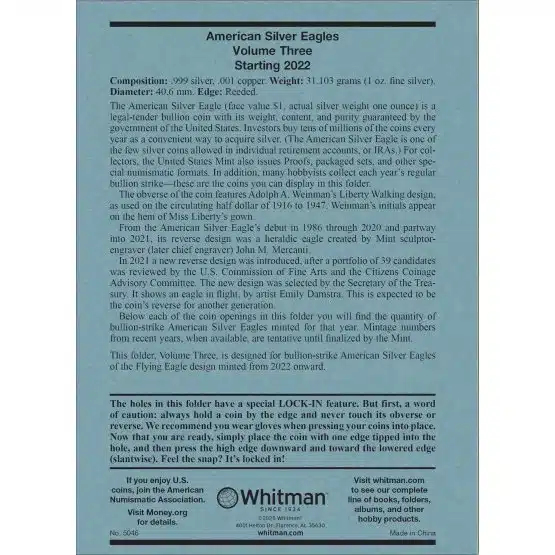 Whitman American Silver Eagle album folder, history page-0100