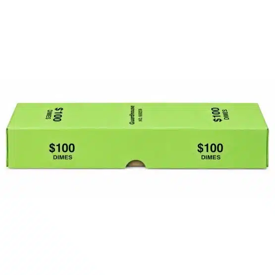 Green coin roll storage container with printed $100 capacity-21040