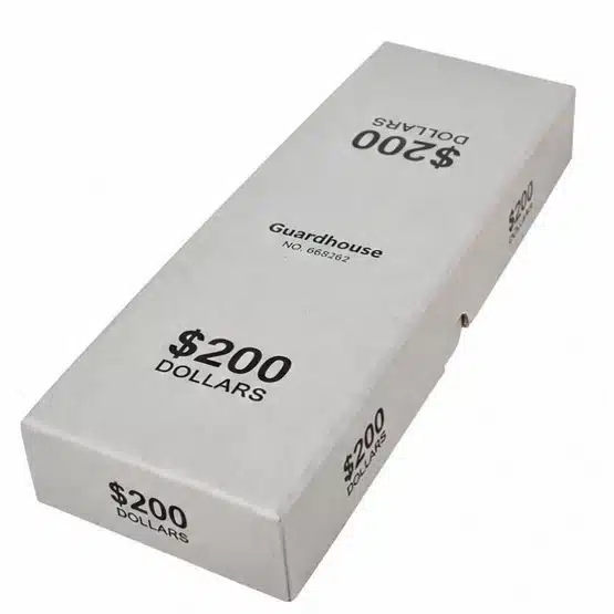 Gray dollar coin roll storage box made from reinforced cardboard-21043